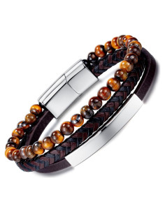 Pulsera de Cuero Genuino para Hombre con Clip de Acero