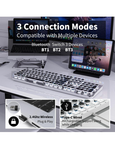 Teclado Mecánico Inalámbrico EWEADN TK950 Retro 104 Teclas