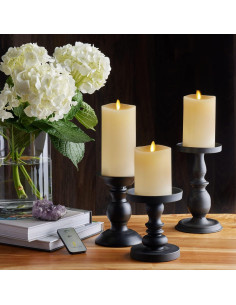 Luminara Vela LED Sin Llama Marfil Juego de 3 con Control Remoto 2