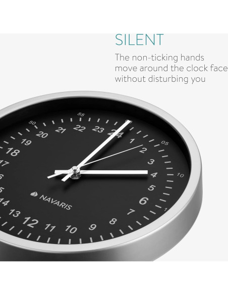 Reloj de Pared Navaris 24 Horas Analógico 30 cm Silencioso