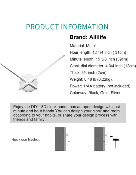 Reloj de Pared 3D AILILIFE con Manecillas de 31 cm y 39 cm