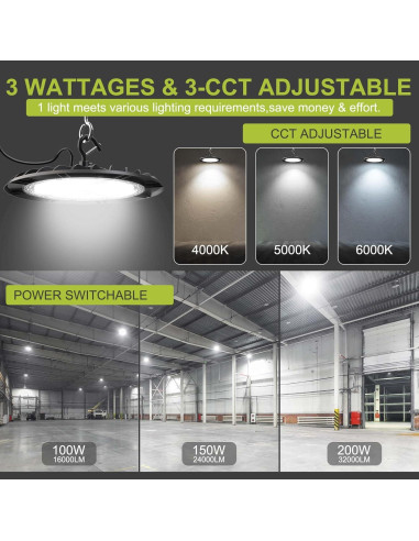 Luz LED Alta Bahía Hylele 200W 6000K Regulable Paquete 5