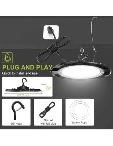 Luz LED Alta Bahía Hylele 200W 6000K Regulable Paquete 5