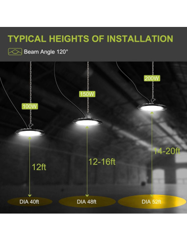 Luz LED Alta Bahía Hylele 200W 6000K Regulable Paquete 5