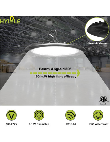 Luz LED Alta Bahía Hylele 200W 6000K Regulable Paquete 5