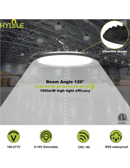 Luz LED Alta Bahía Hylele 200W 6000K Regulable Paquete 5
