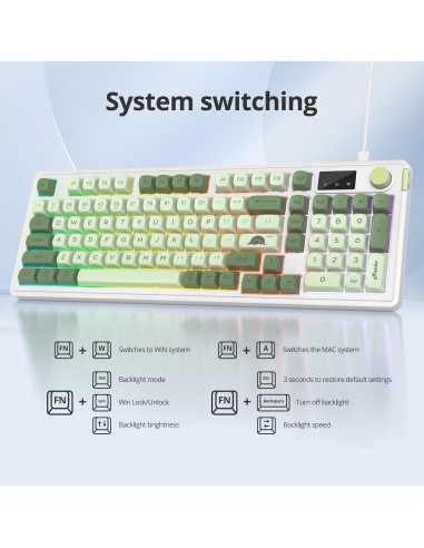 Teclado Inalámbrico Owpkeenthy 96% Verde Matcha RGB