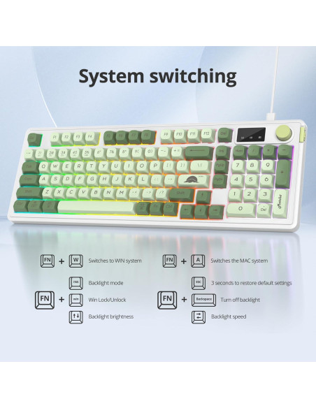 Teclado Inalámbrico Owpkeenthy 96% Verde Matcha RGB