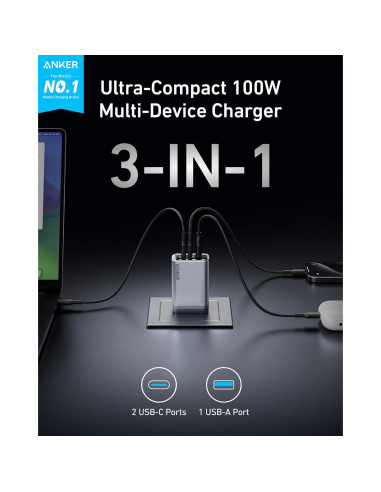 Cargador Anker Prime 100W USB-C 3 Puertos Compacto