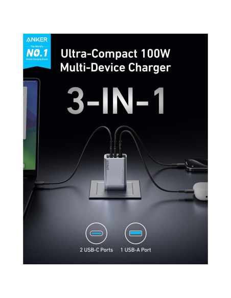 Cargador Anker Prime 100W USB-C 3 Puertos Compacto