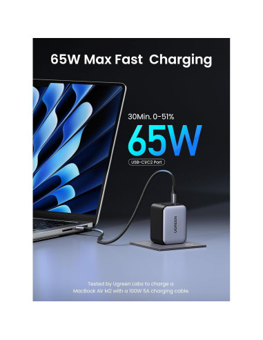 Cargador USB C UGREEN 65W Nexode X 3 Puertos Rápido