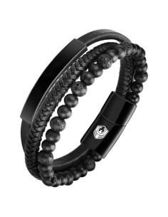 Pulsera de Cuero Trenzada para Hombres con Perlas de Lava y Ónix