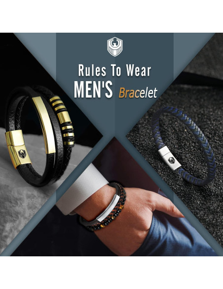 Pulsera de Cuero Trenzada para Hombres con Perlas de Lava y Ónix