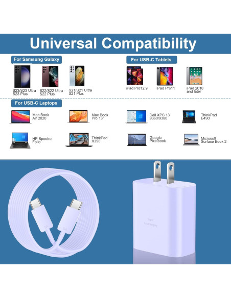 Cargador Rápido USB C 45W Samsung con Cable 2m Púrpura