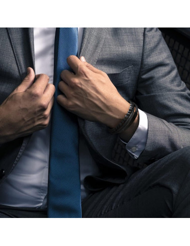 Pulsera de Cuero Trenzada para Hombres con Perlas de Lava y Ónix