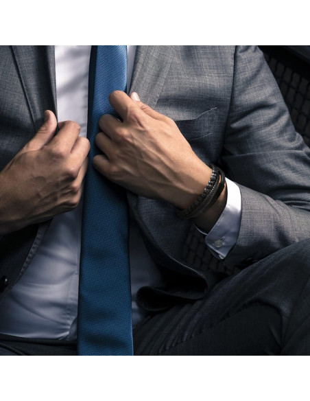 Pulsera de Cuero Trenzada para Hombres con Perlas de Lava y Ónix