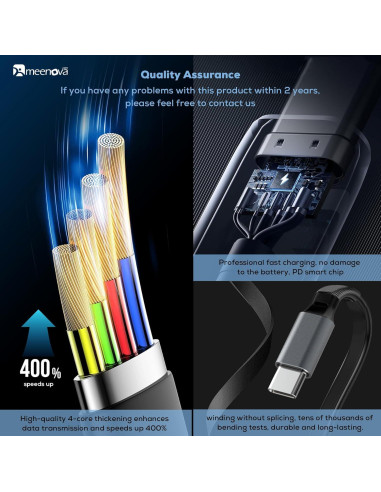 Cable Retráctil USB C 60W Meenova para iPhone 15 y MacBook