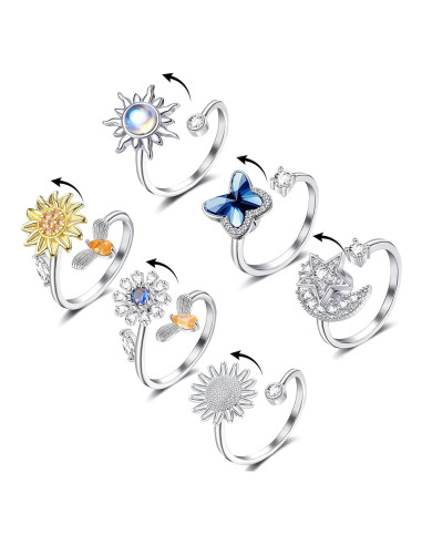 Juego de Anillos Fidget Honsny para Mujeres - 6 Estilos