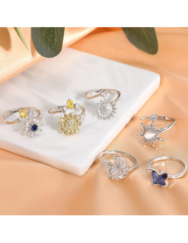 Juego de Anillos Fidget Honsny para Mujeres - 6 Estilos