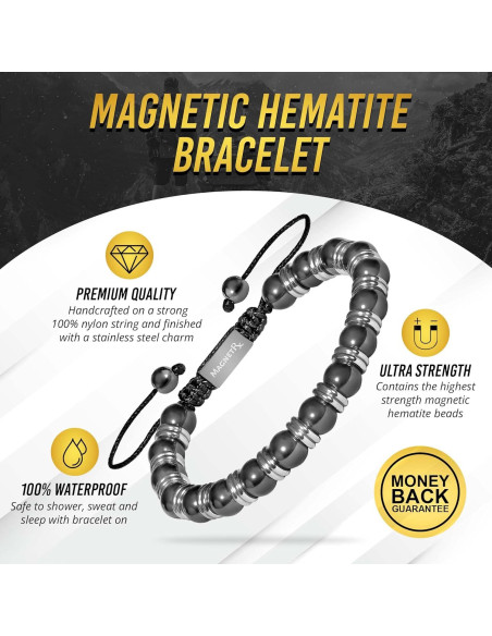 Pulsera Magnética MagnetRX Hematita 8mm Ajustable Unisex