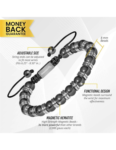 Pulsera Magnética MagnetRX Hematita 8mm Ajustable Unisex