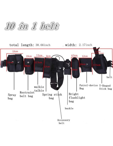 Cinturón Táctico Lsgoodcare Negro 10 en 1 Nylon 600D
