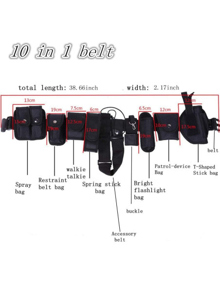 Cinturón Táctico Lsgoodcare Negro 10 en 1 Nylon 600D