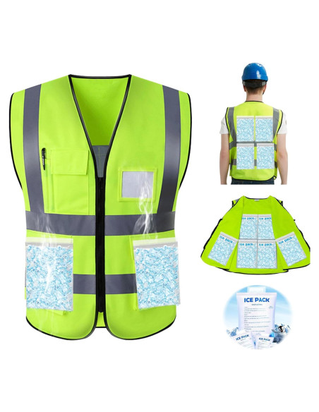 Chaleco Refrigerante de Seguridad - Amarillo Grande con 20 Hielos