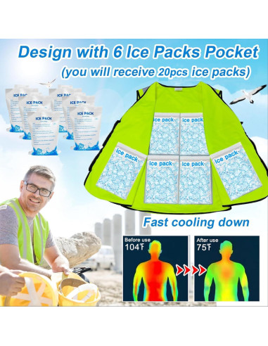 Chaleco Refrigerante de Seguridad - Amarillo Grande con 20 Hielos