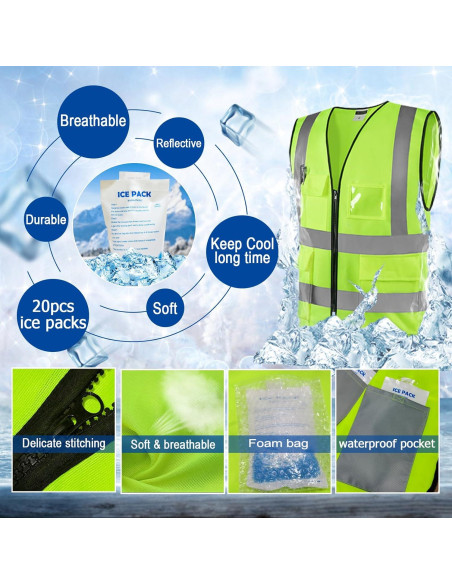 Chaleco Refrigerante de Seguridad - Amarillo Grande con 20 Hielos