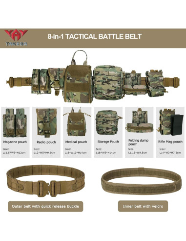 Cinturón Táctico YAKEDA 8 en 1 Ajustable 66-112 cm