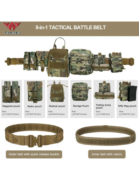 Cinturón Táctico YAKEDA 8 en 1 Ajustable 66-112 cm