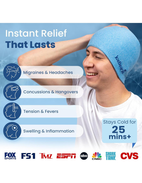 Gorro de Alivio de Migraña IceBeanie Azul - Terapia Fría y Caliente