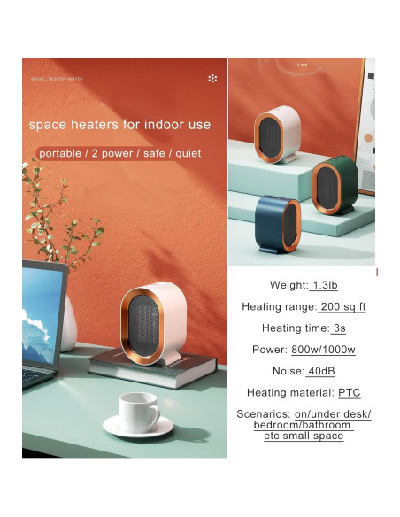 Calentador Eléctrico Tenhitoys 1200W Portátil para Oficina