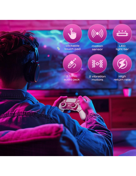 Controlador Inalámbrico PS4 Ubsvaky Rosa con Vibración