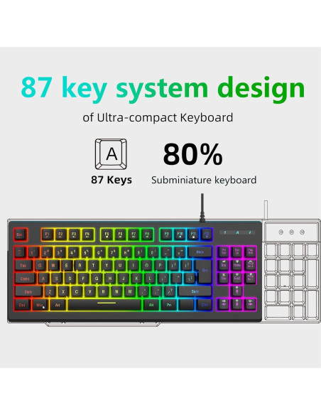 Teclado Gaming GOWENIC RGB USB Ergonómico 87 Teclas