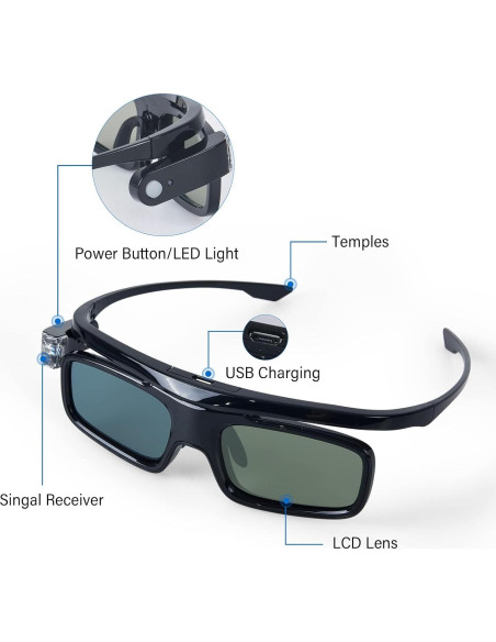 Gafas 3D EKYLIN DLP Link Recargables - Paquete de 2