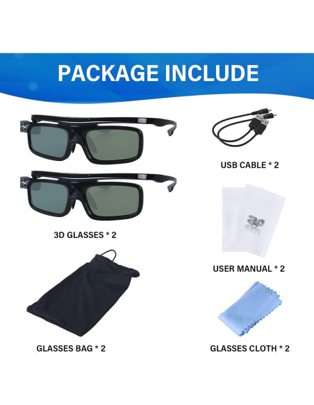 Gafas 3D EKYLIN DLP Link Recargables - Paquete de 2
