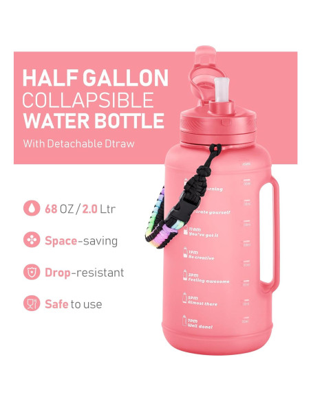 Botella de Agua Colapsable TakeToday 2L Rosa con Pajilla Botella de Agua Colapsable TakeToday 2L Rosa con Pajilla
