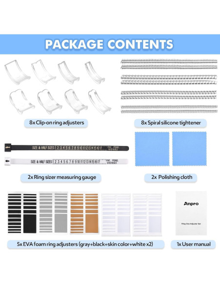 Ajustador de Tamaño de Anillo Anpro 110 Pcs Set Completo