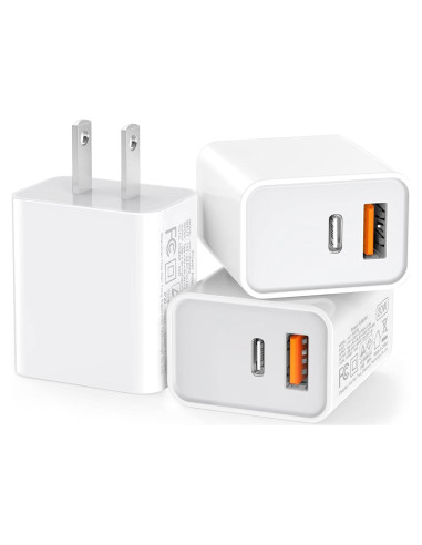 Paquete de 3 Cargadores USB C CSODINCE 20W Doble Puerto