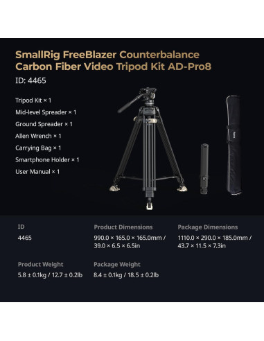 Trípode de Video SmallRig AD-Pro8 196 cm con Contrapeso