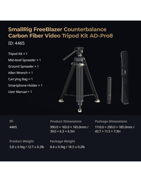 Trípode de Video SmallRig AD-Pro8 196 cm con Contrapeso