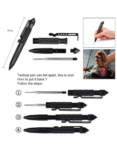 Bolígrafo Táctico KEPEAK con Rompevidrios y 6 Recargas