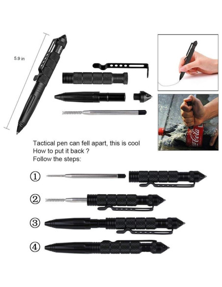 Bolígrafo Táctico KEPEAK con Rompevidrios y 6 Recargas