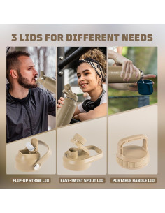 Botella de Agua Aislada OneTigris 0.91L con 3 Tapas 2