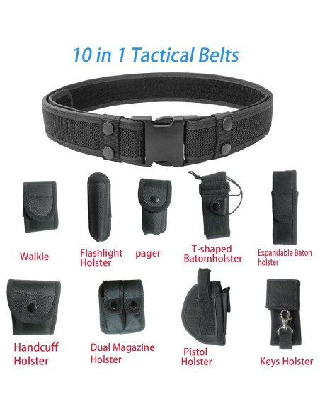 Cinturón Táctico Policial ZGJINLONG 10 en 1 Ajustable Negro