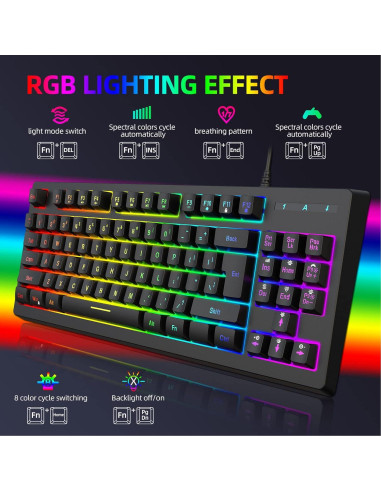 Teclado Gaming GOWENIC RGB USB Ergonómico 87 Teclas