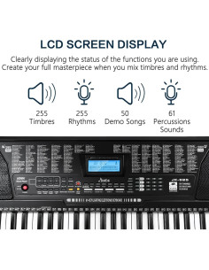 Teclado Electrónico JIKADA-61 con Soporte, Auriculares y Más 2