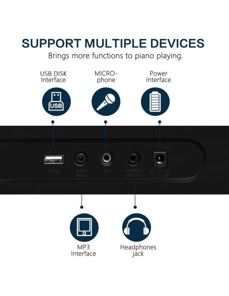 Teclado Electrónico JIKADA-61 con Soporte, Auriculares y Más